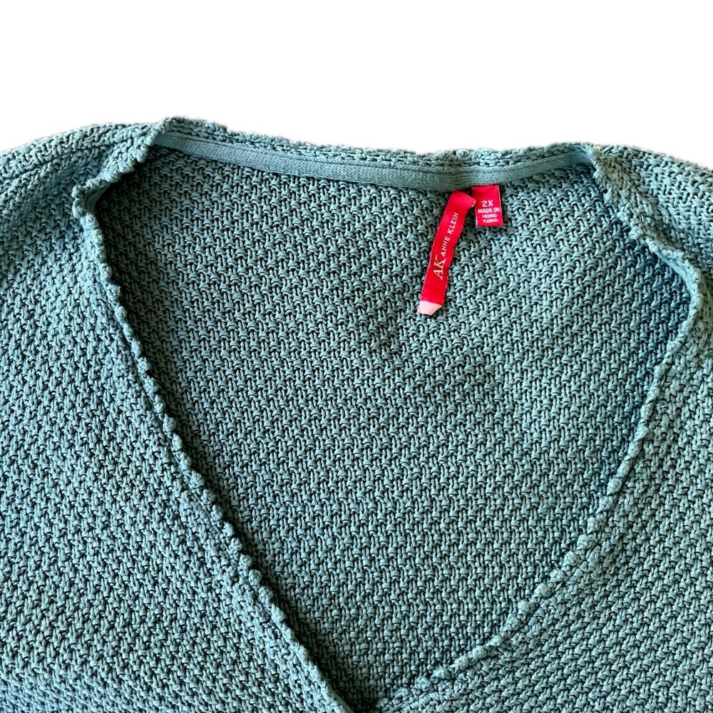 Anne Klein Green Popcorn Knit Scalloped Button Front Cardigan Cottagecore Sz 2X
